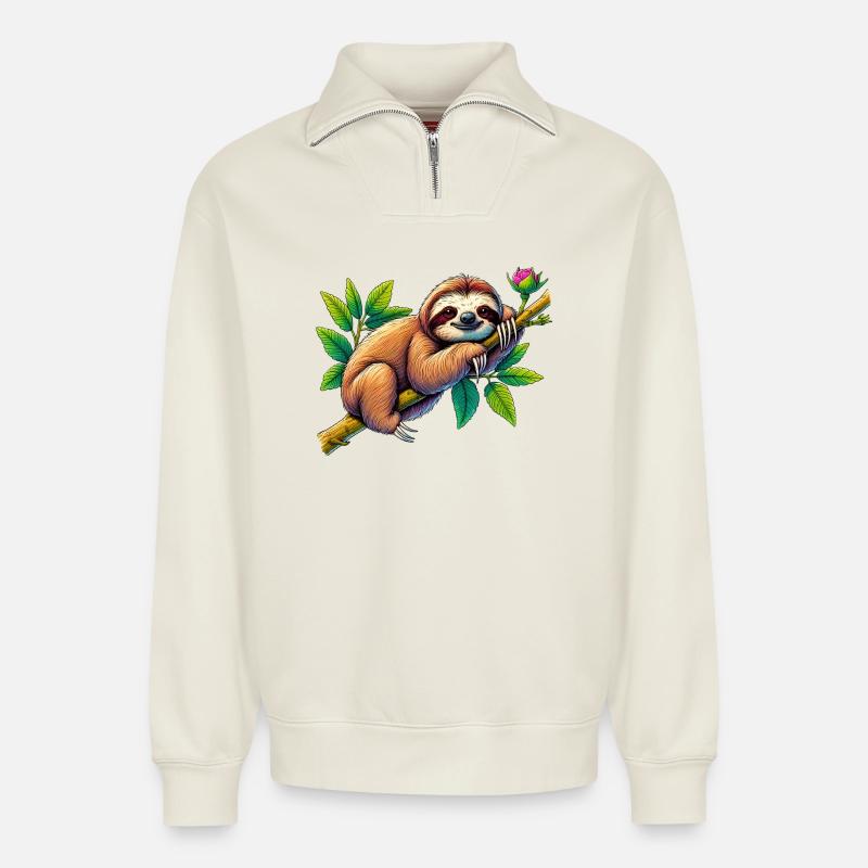 Faultier - Relaxed Unisex Organic Half Zip Sweatshirt – von SPREAD - Naturweiß