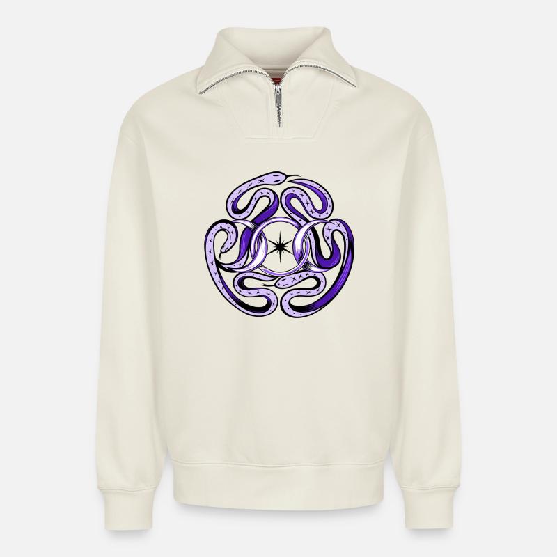Serpents d’Hécate - Sweat unisexe décontracté en coton biologique à demi-zip – de SPREAD - blanc cassé