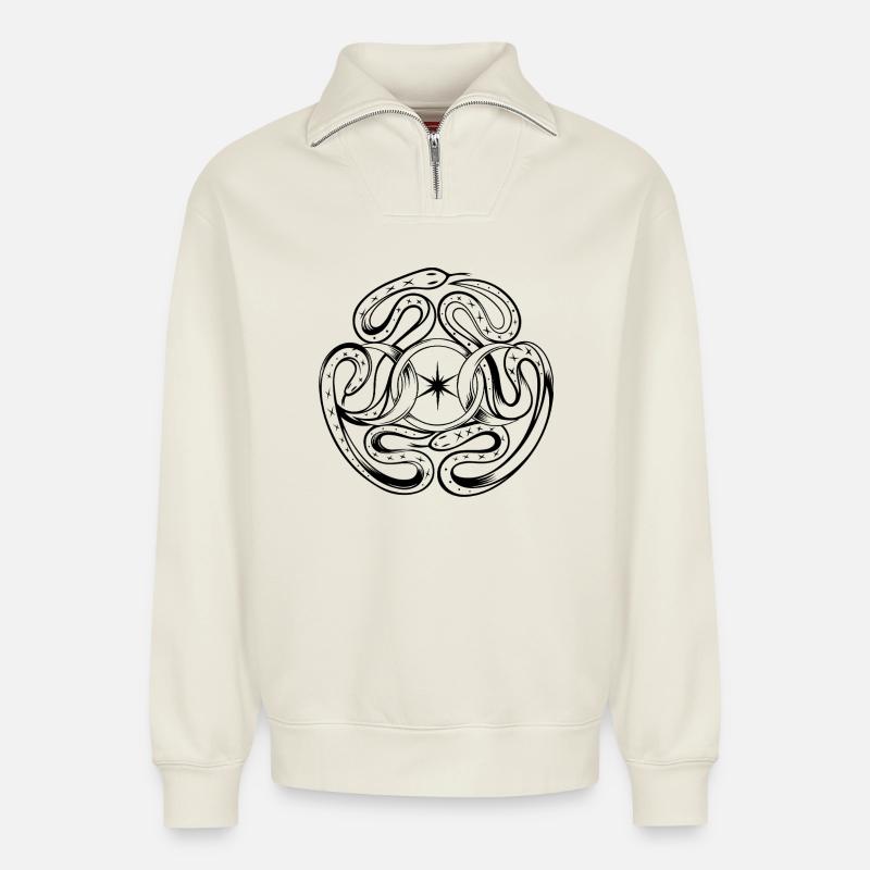 Serpents avec roue d’Hécate - Sweat unisexe décontracté en coton biologique à demi-zip – de SPREAD - blanc cassé