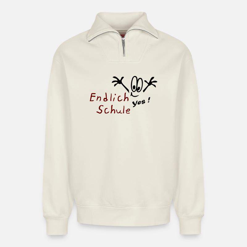 Schule yes - Relaxed Unisex Organic Half Zip Sweatshirt – von SPREAD - Naturweiß