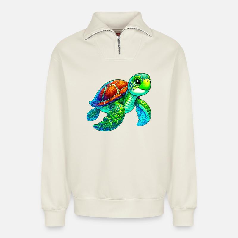 Schildkröte - Relaxed Unisex Organic Half Zip Sweatshirt – von SPREAD - Naturweiß