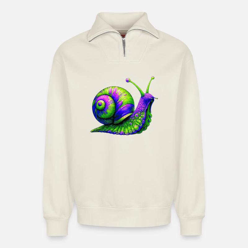 Schnecke - Relaxed Unisex Organic Half Zip Sweatshirt – von SPREAD - Naturweiß