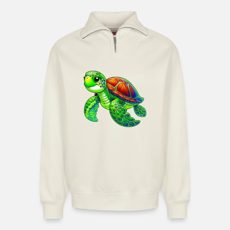 Turtle - Relaxed Unisex Organic Half Zip Sweatshirt – by SPREAD - off white