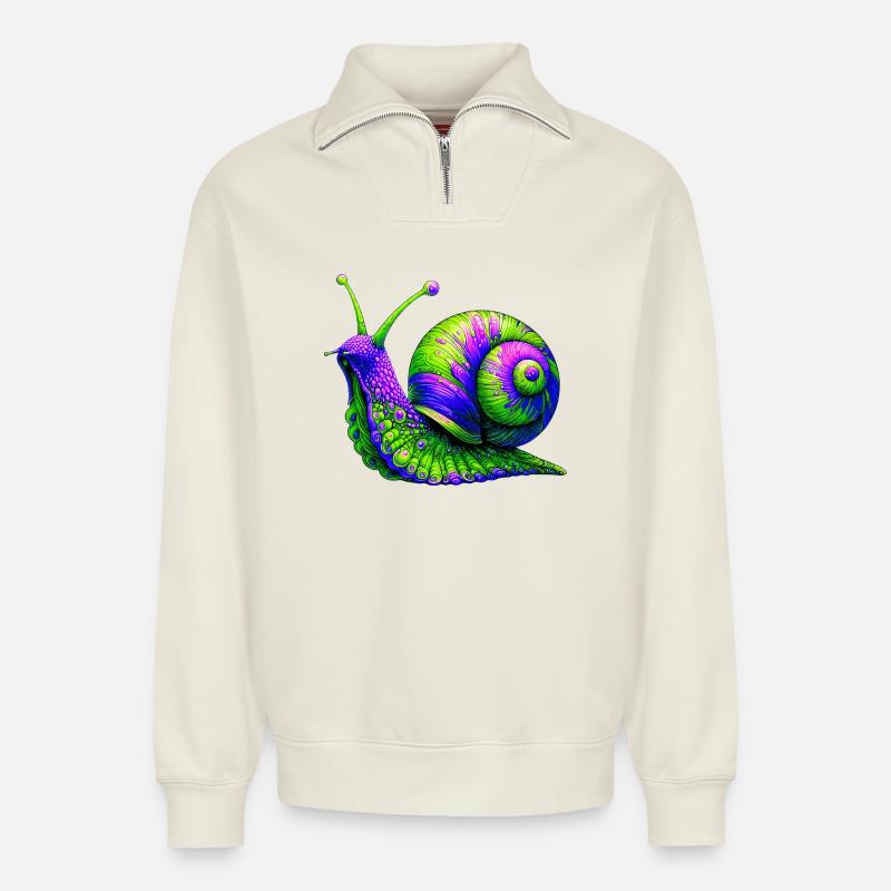 Schnecke - Relaxed Unisex Organic Half Zip Sweatshirt – von SPREAD - Naturweiß