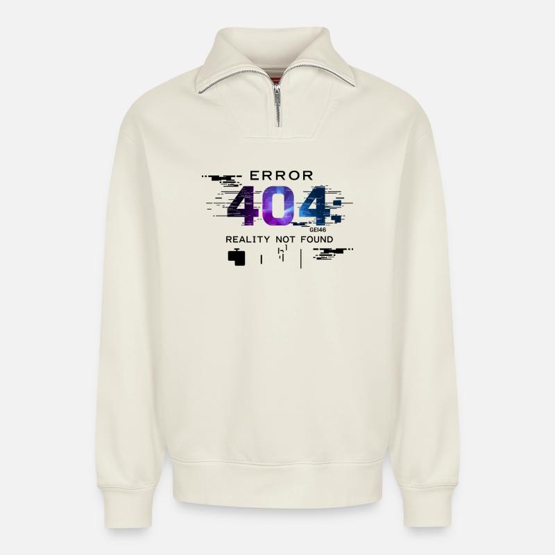 Error: Realität nicht gefunden - Relaxed Unisex Organic Half Zip Sweatshirt – von SPREAD - Naturweiß