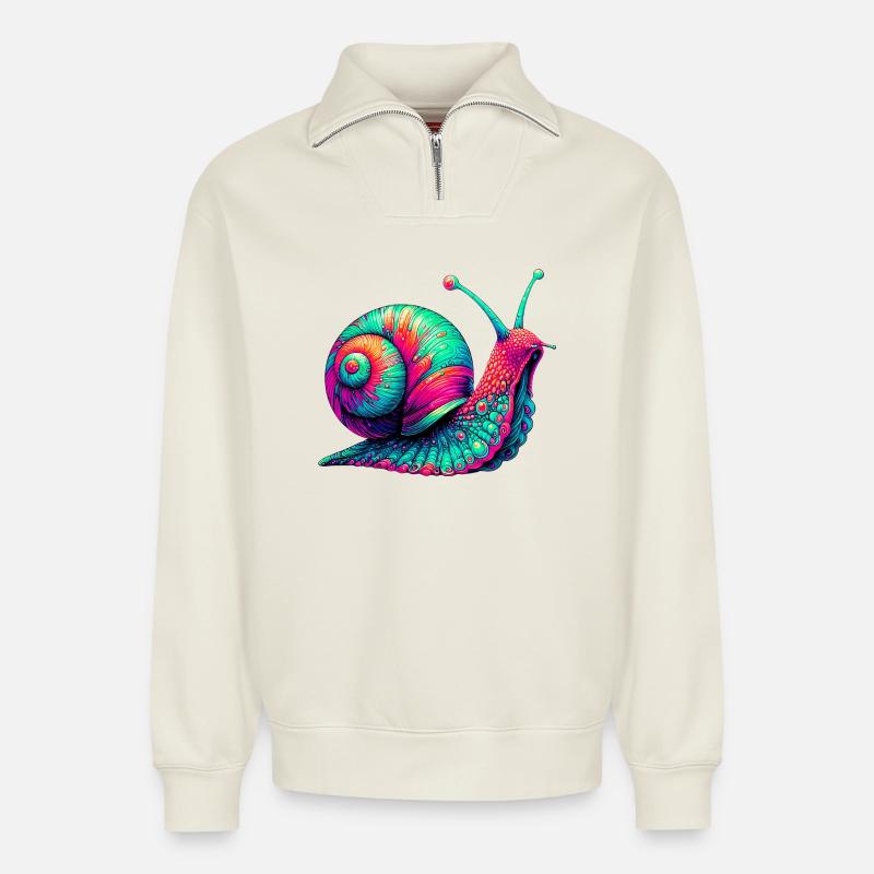 Schnecke - Relaxed Unisex Organic Half Zip Sweatshirt – von SPREAD - Naturweiß
