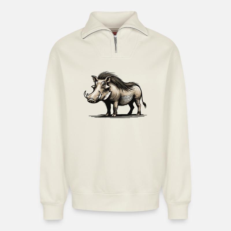 Warzenschwein - Relaxed Unisex Organic Half Zip Sweatshirt – von SPREAD - Naturweiß