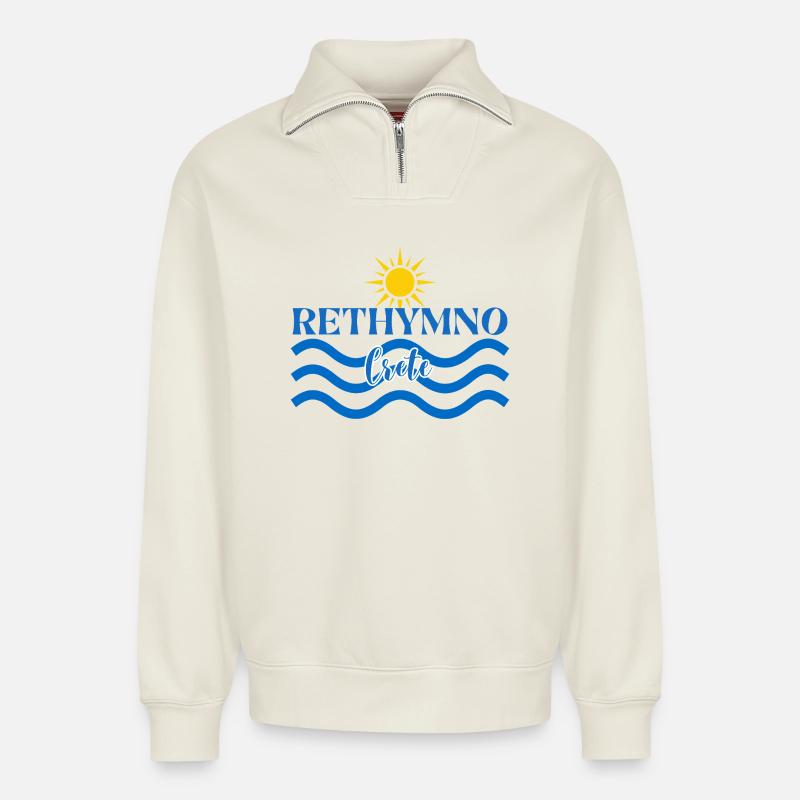Rethymno Sunset Wave Design - Relaxed Unisex Organic Half Zip Sweatshirt – by SPREAD - off white