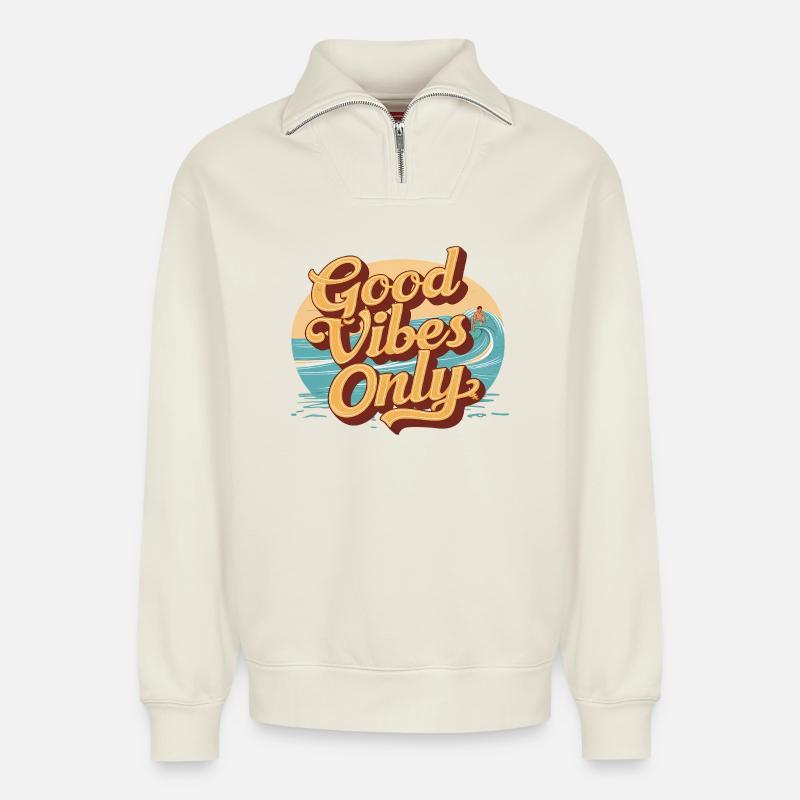 Sommer - Relaxed Unisex Organic Half Zip Sweatshirt – von SPREAD - Naturweiß
