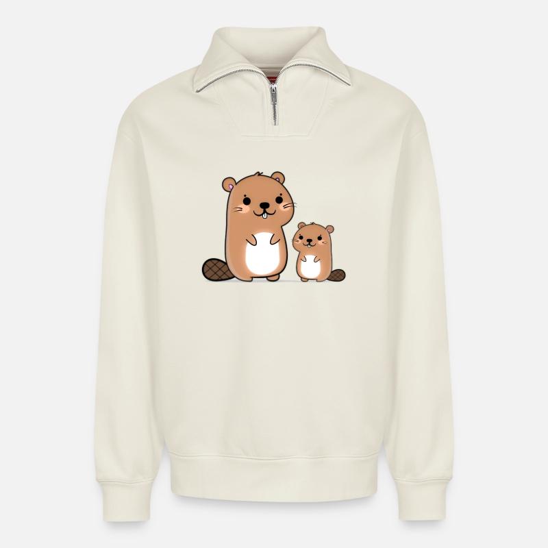 Bieber - Relaxed Unisex Organic Half Zip Sweatshirt – von SPREAD - Naturweiß