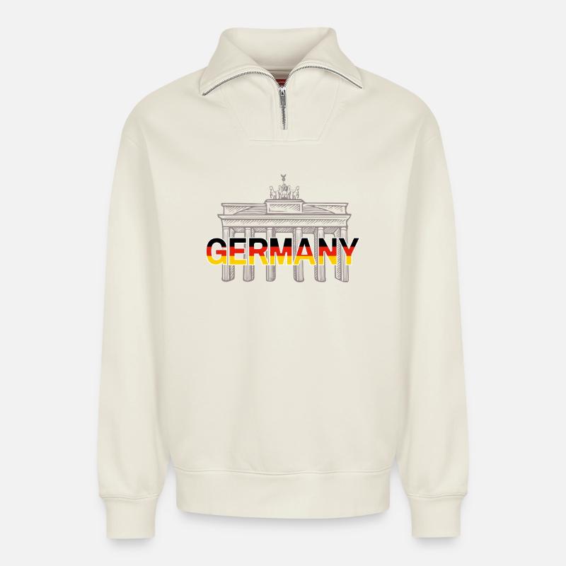 GERMANY - Relaxed Unisex Organic Half Zip Sweatshirt – von SPREAD - Naturweiß