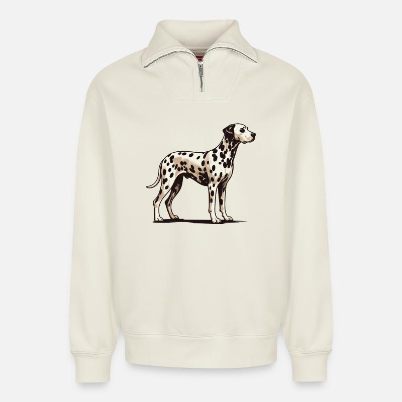 Dalmatian - Relaxed Unisex Organic Half Zip Sweatshirt – by SPREAD - off white