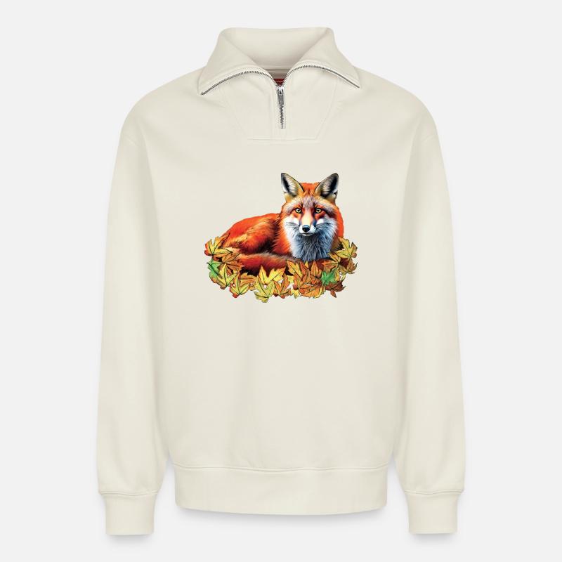 Rotfuchs im Herbst - Relaxed Unisex Organic Half Zip Sweatshirt – von SPREAD - Naturweiß