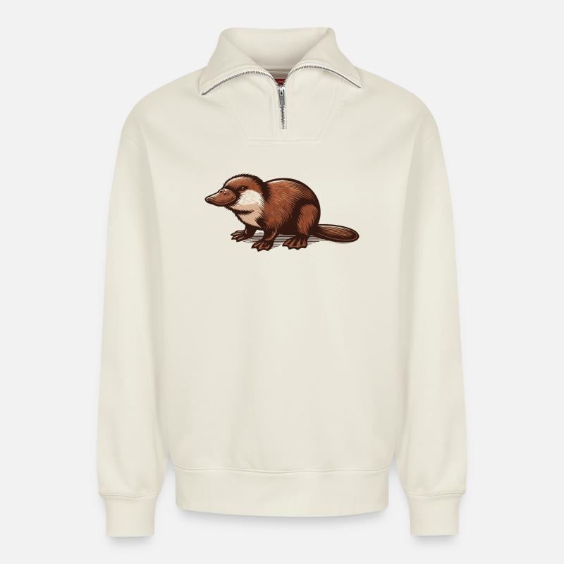 Schnabeltier - Relaxed Unisex Organic Half Zip Sweatshirt – von SPREAD - Naturweiß