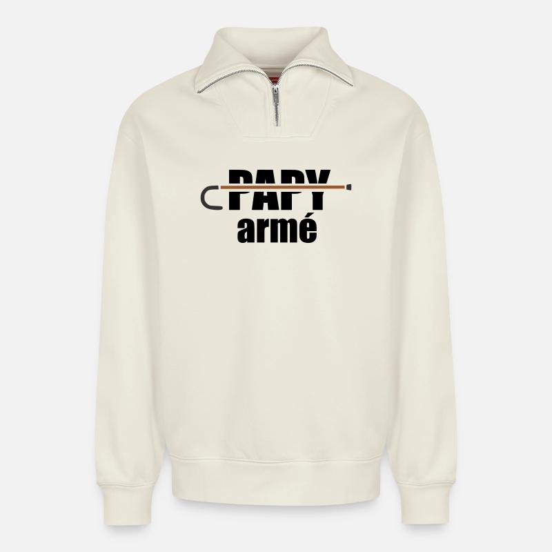 Papy armé - Sweat unisexe décontracté en coton biologique à demi-zip – de SPREAD - blanc cassé