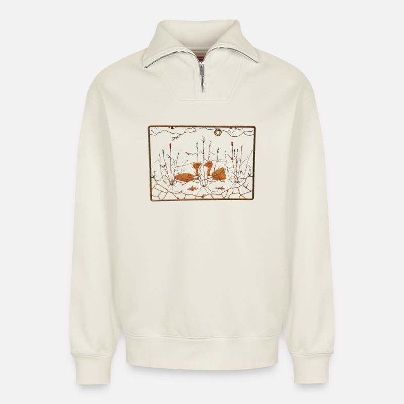 Teichleben - Relaxed Unisex Organic Half Zip Sweatshirt – by SPREAD - off white