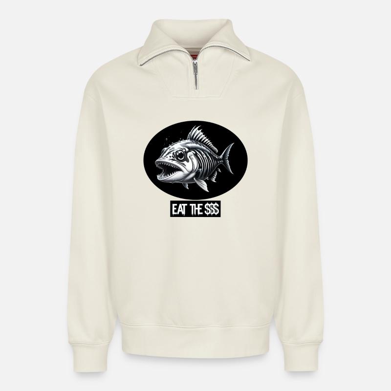 Fisch punk - Relaxed Unisex Organic Half Zip Sweatshirt – von SPREAD - Naturweiß