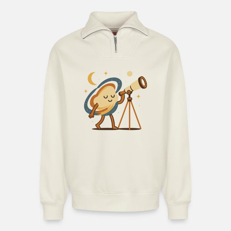 Explorateur galactique - Sweat unisexe décontracté en coton biologique à demi-zip – de SPREAD - blanc cassé