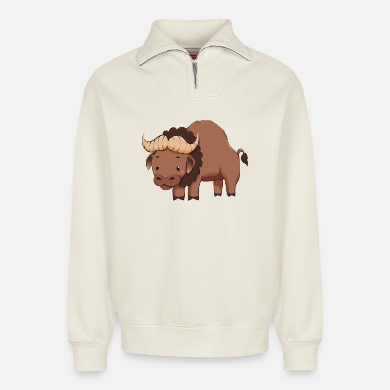 Buffle - Sweat unisexe décontracté en coton biologique à demi-zip – de SPREAD - blanc cassé
