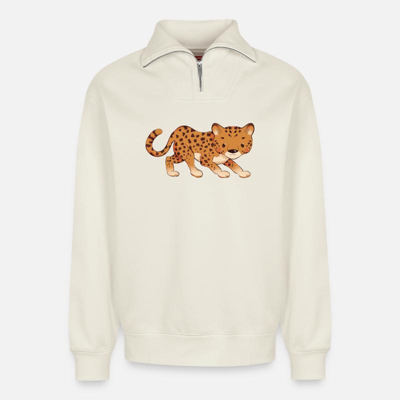 Leopard - Relaxed Unisex Organic Half Zip Sweatshirt – by SPREAD - off white