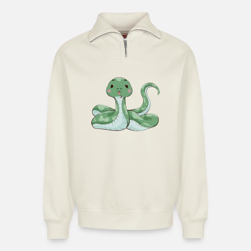 Schlange - Relaxed Unisex Organic Half Zip Sweatshirt – von SPREAD - Naturweiß
