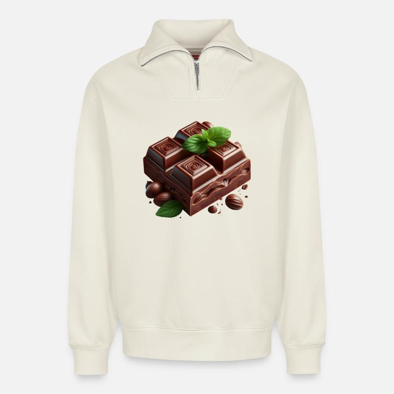 Chocolat - Sweat unisexe décontracté en coton biologique à demi-zip – de SPREAD - blanc cassé