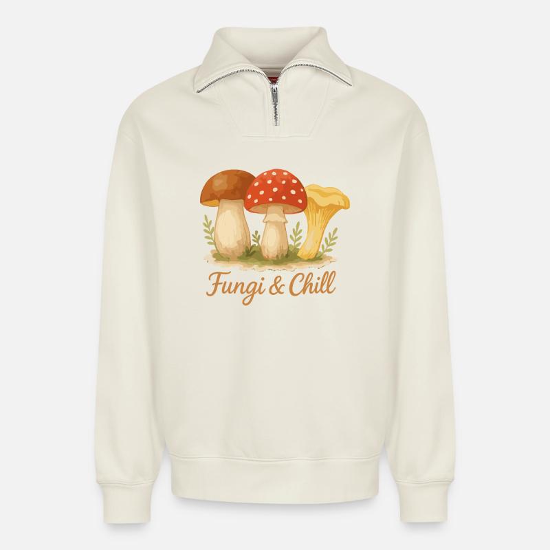 Fungi & Chill - Relaxed Unisex Organic Half Zip Sweatshirt – von SPREAD - Naturweiß