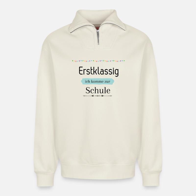 Einschulung - Relaxed Unisex Organic Half Zip Sweatshirt – von SPREAD - Naturweiß