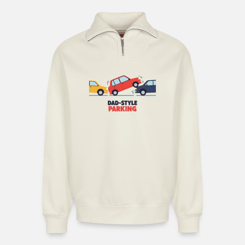 Daddy-style parking - Relaxed Unisex Organic Half Zip Sweatshirt – by SPREAD - off white