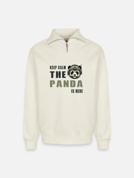 Tactical Panda – Keep Calm - Relaxed Unisex Organic Half Zip Sweatshirt – by SPREAD - off white