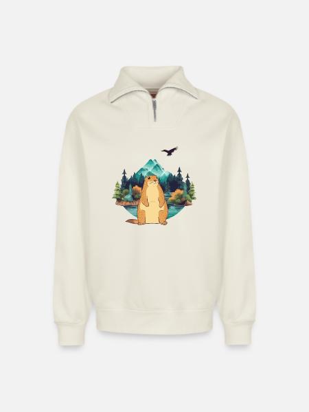 Murmeltier - Relaxed Unisex Organic Half Zip Sweatshirt – von SPREAD - Naturweiß