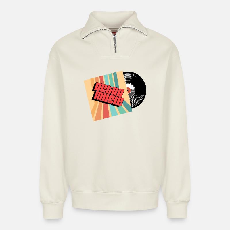 Retro-Musik - Relaxed Unisex Organic Half Zip Sweatshirt – von SPREAD - Naturweiß
