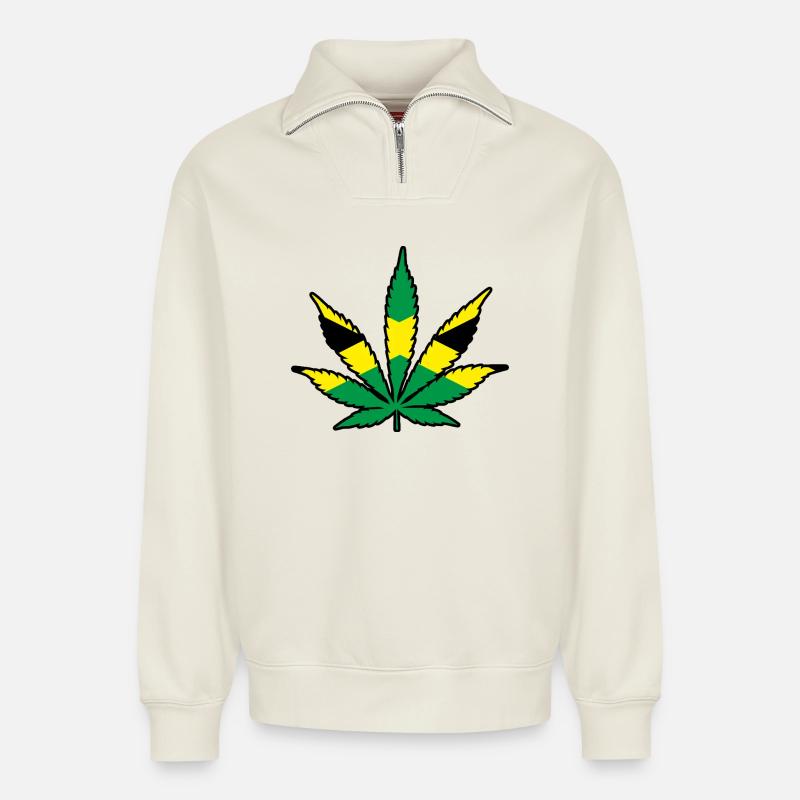 jamaican weed - Relaxed Unisex Organic Half Zip Sweatshirt – von SPREAD - Naturweiß
