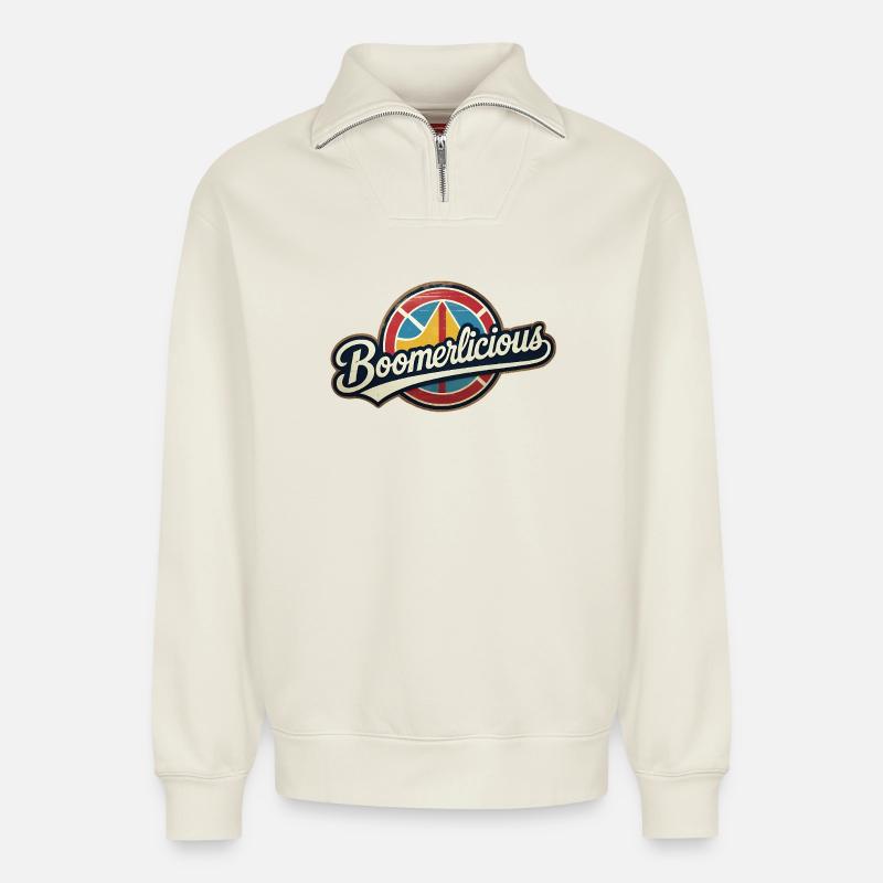 Boomerlicious - Relaxed Unisex Organic Half Zip Sweatshirt – von SPREAD - Naturweiß