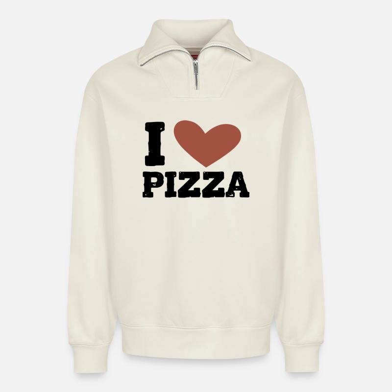 I love pizza - Relaxed Unisex Organic Half Zip Sweatshirt – von SPREAD - Naturweiß
