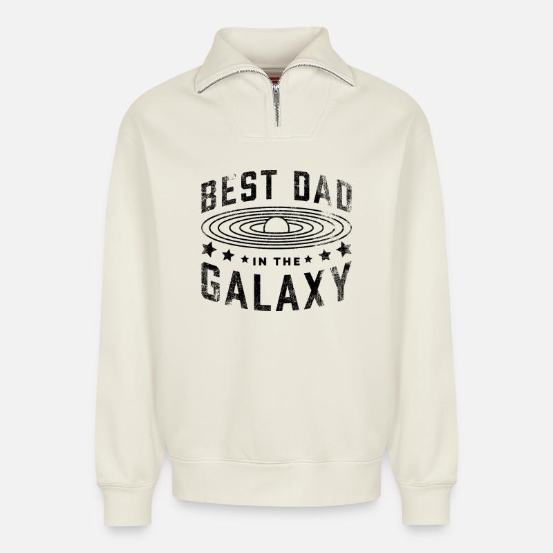 Bester Vater der Galaxis - Relaxed Unisex Organic Half Zip Sweatshirt – von SPREAD - Naturweiß