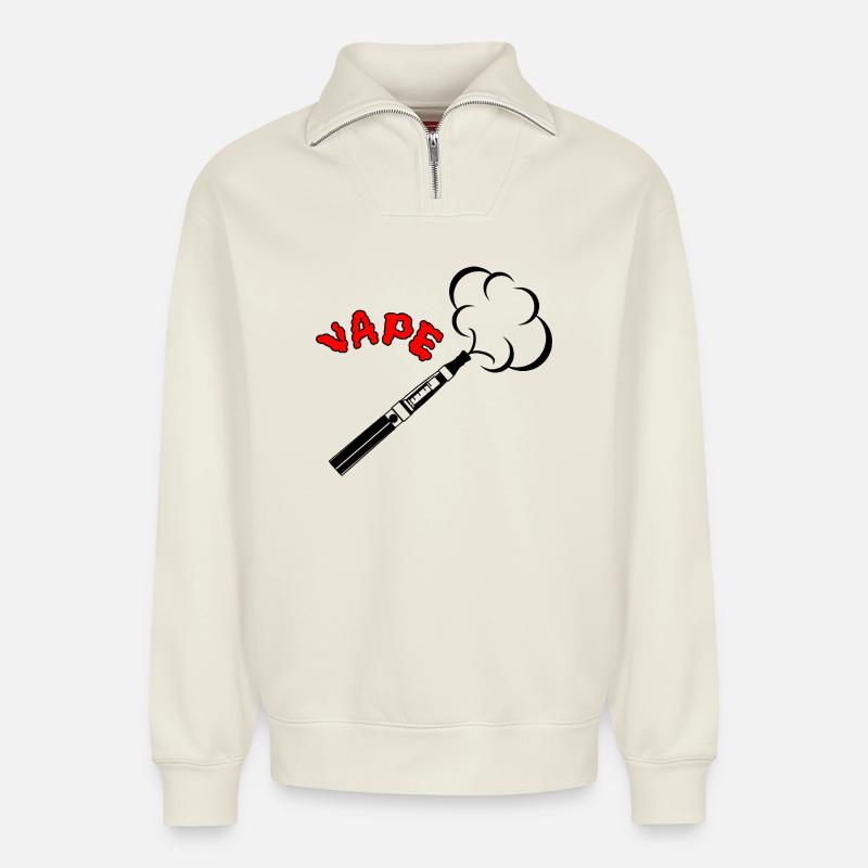 VAPE-Design mit Dampfwolke - Relaxed Unisex Organic Half Zip Sweatshirt – von SPREAD - Naturweiß