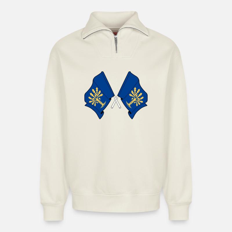 Blekinge, Sweden – Double flag power - Relaxed Unisex Organic Half Zip Sweatshirt – by SPREAD - off white