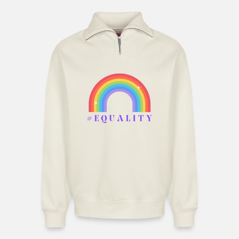 Pride Month Equality - Relaxed Unisex Organic Half Zip Sweatshirt – by SPREAD - off white