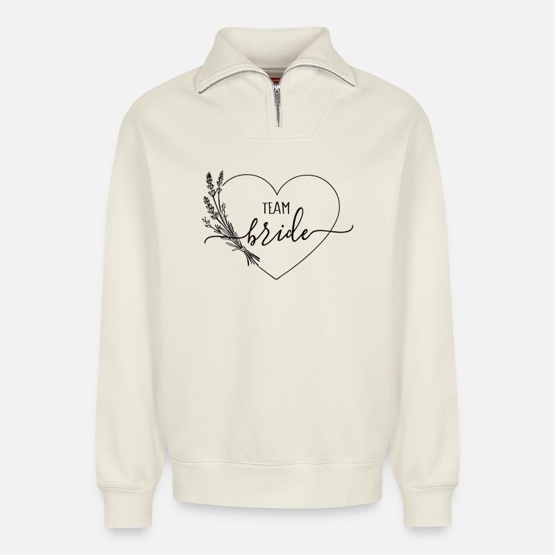 Team Bride Herz Wildblumen - Relaxed Unisex Organic Half Zip Sweatshirt – von SPREAD - Naturweiß