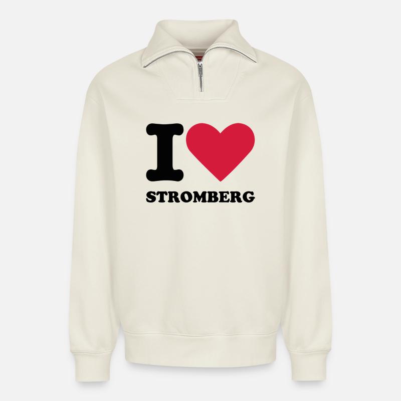 Stromberg Mit Spruch I Love Stromberg - Relaxed Unisex Organic Half Zip Sweatshirt – von SPREAD - Naturweiß