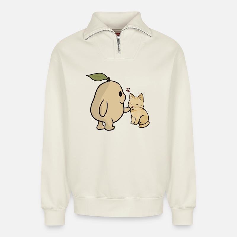 Tama und Katze - Relaxed Unisex Organic Half Zip Sweatshirt – von SPREAD - Naturweiß