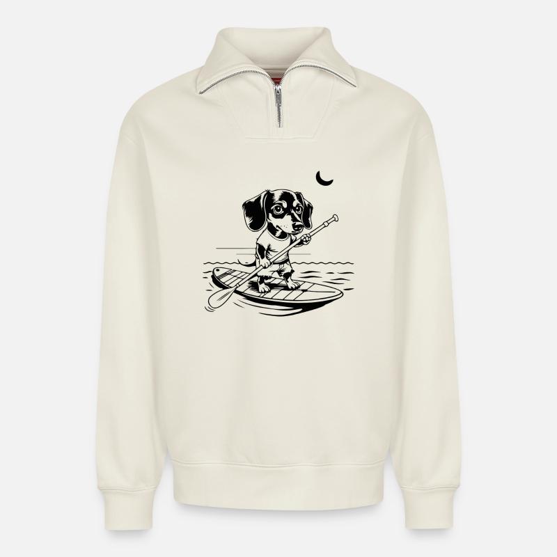 SUP SURFEN - Relaxed Unisex Organic Half Zip Sweatshirt – von SPREAD - Naturweiß