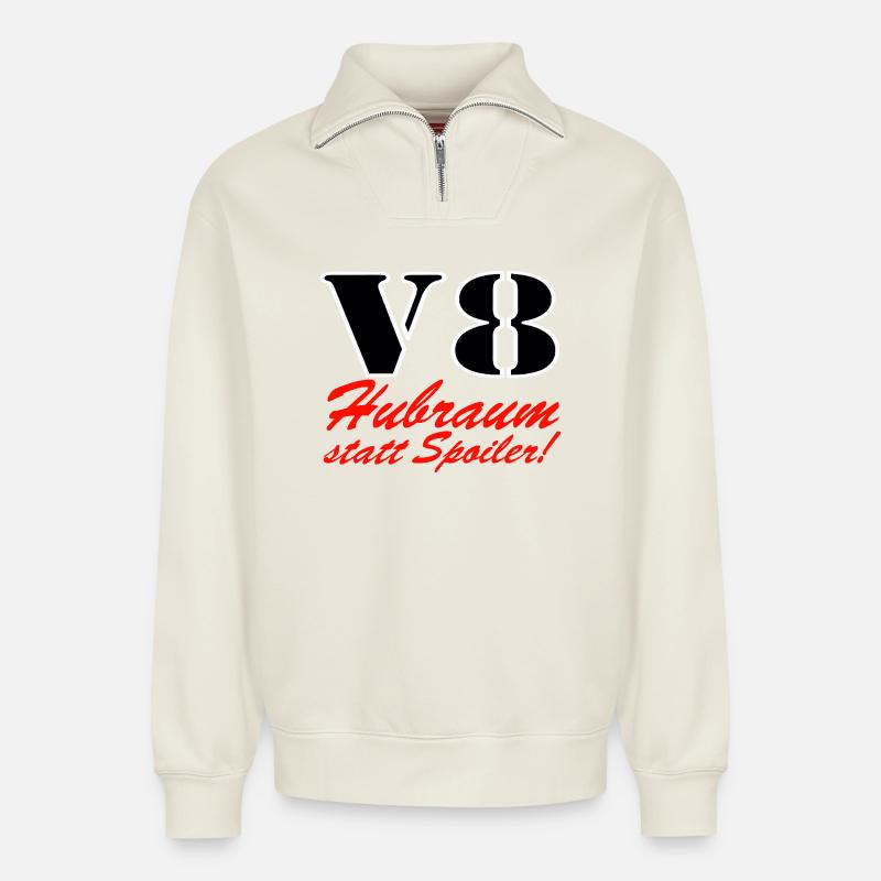 V8 Hubraum statt Spoiler ......................... - Relaxed Unisex Organic Half Zip Sweatshirt – von SPREAD - Naturweiß