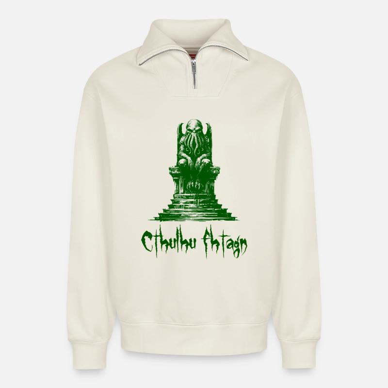 Statue de Cthulhu - Sweat unisexe décontracté en coton biologique à demi-zip – de SPREAD - blanc cassé