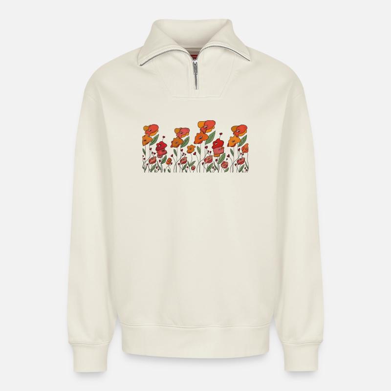 Mohnborte - Relaxed Unisex Organic Half Zip Sweatshirt – von SPREAD - Naturweiß