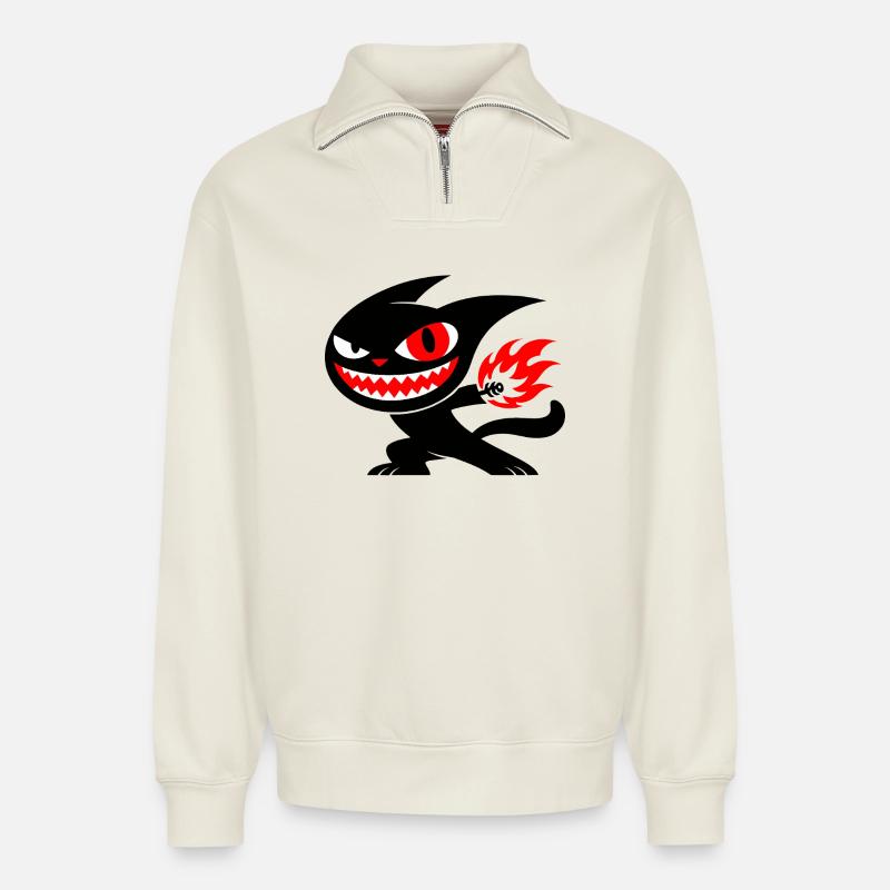 Creature on fire - Relaxed Unisex Organic Half Zip Sweatshirt – by SPREAD - off white