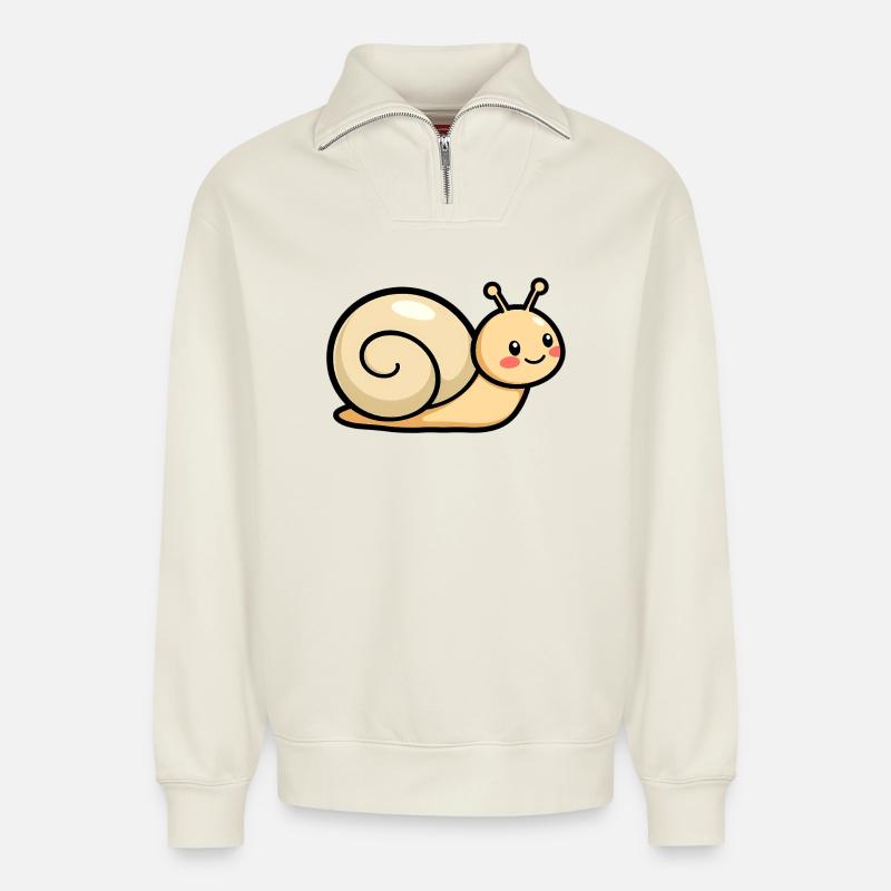 Schnecke - Relaxed Unisex Organic Half Zip Sweatshirt – von SPREAD - Naturweiß