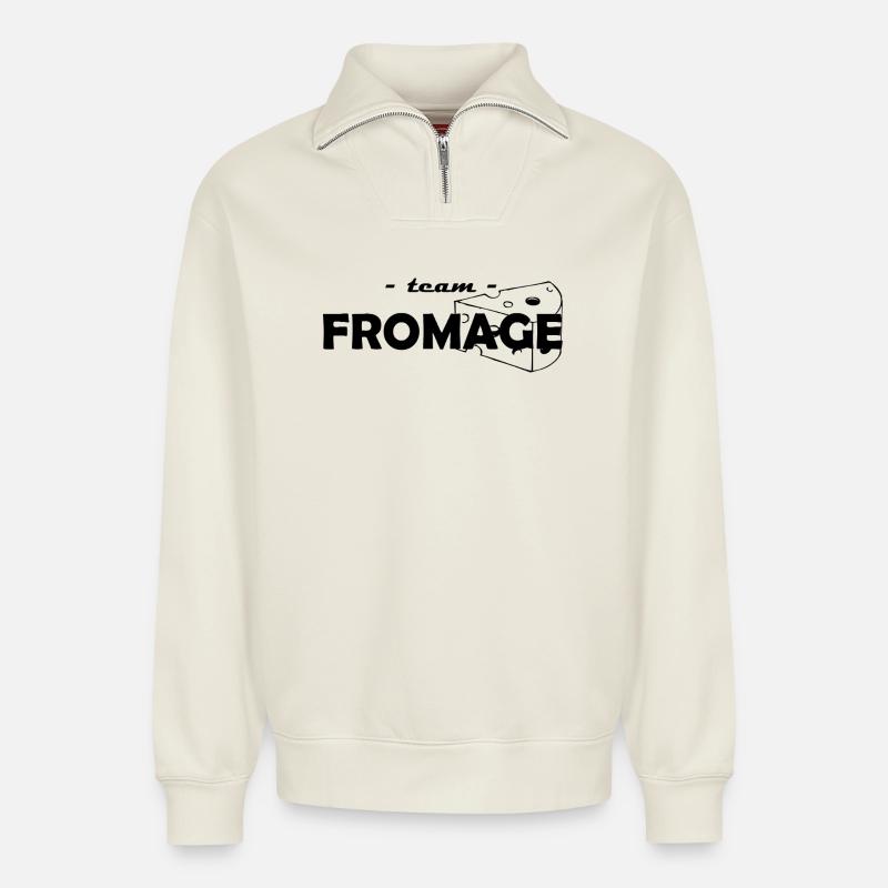 team fromage - Sweat unisexe décontracté en coton biologique à demi-zip – de SPREAD - blanc cassé