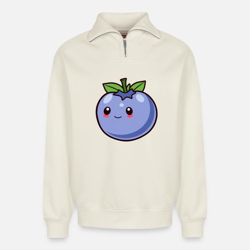 Blaubeere - Relaxed Unisex Organic Half Zip Sweatshirt – von SPREAD - Naturweiß